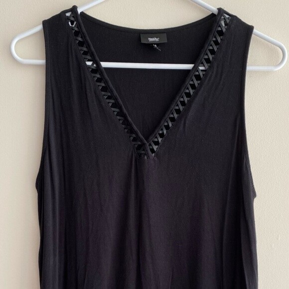 Mossimo Black V-Neck Tank Top with Leather Cutouts, Pleather Lattice, Size Med - Picture 1 of 13